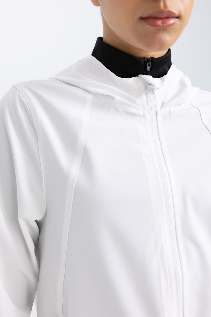 DeFacto White Woman DeFactoFit Water Repellent Slim Fit Hooded Mesh Lined Raincoat Casual - Image 5